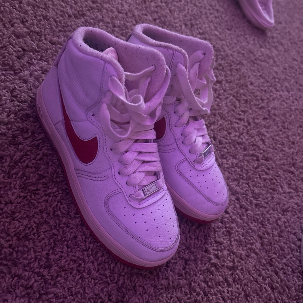 Women's High-Top Sneakers - Red and White Nike